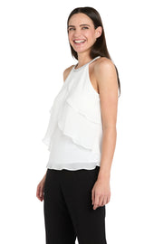 Sleeveless Halter Top with Glitter Trim & Vertical Ruffle Detailing