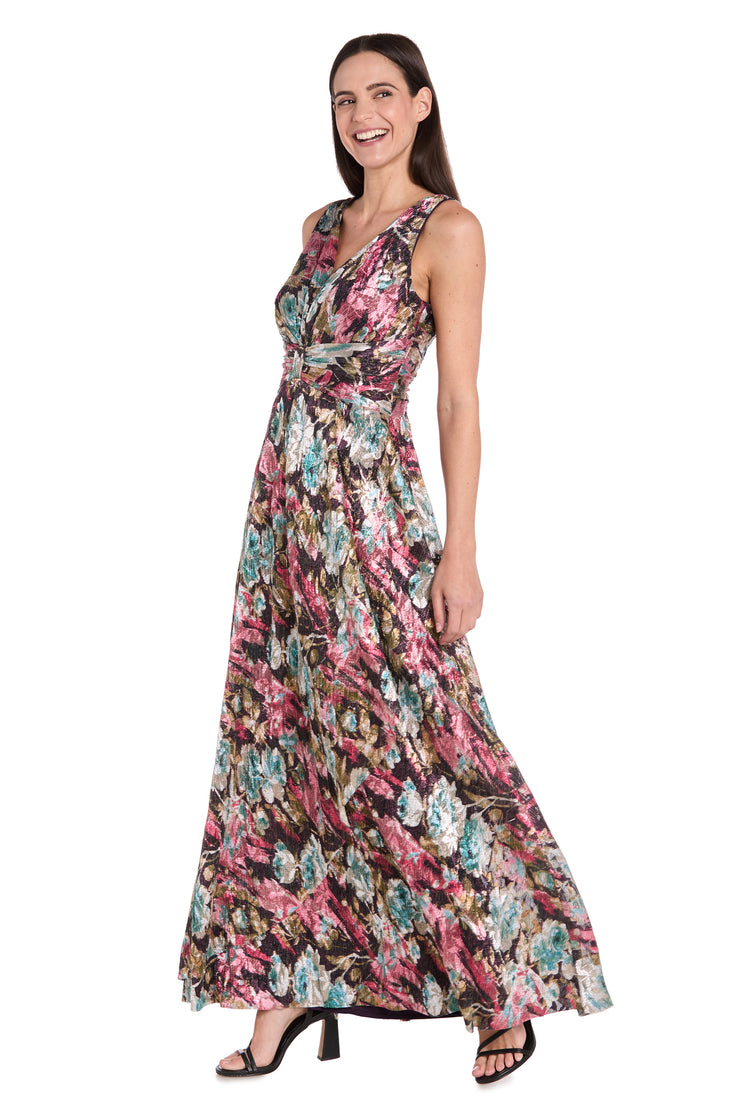 Metallic Bloom Sleeveless Gown