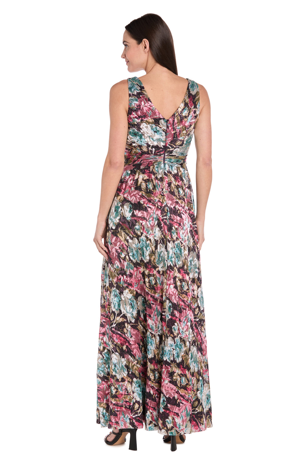 r&m richards metallic dress R & M Richards Women's Sleeveless Metallic A-Line Dress - Eggplant/Multi