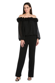 Sheer Off-the-Shoulder Chiffon Top with Ruffled Neckline