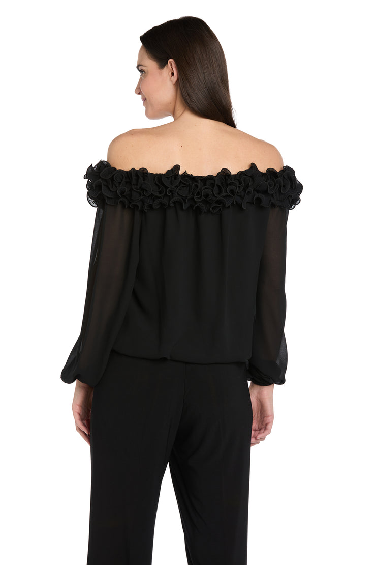 Sheer Off-the-Shoulder Chiffon Top with Ruffled Neckline