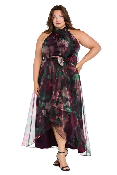 High Low Floral Print Dress Formal Plus Size R&M Richards 3715W - Plum / 14W High Low Floral Print Dress Formal Plus Size R&M Richards 3715W - Plum / 14W