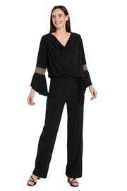 Draped Neck Top with Rhinestone Elbow Detail and Ruffled Bell Sleeves