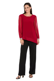 Draped Neck Top with Rhinestone Elbow Detail and Ruffled Bell Sleeves