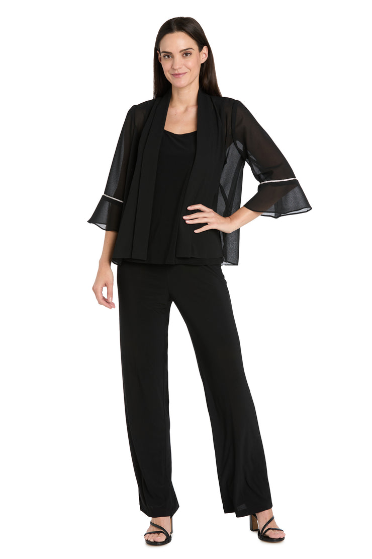 Black Pebble Georgette Jacket with Rhinestone Sleeve Trim