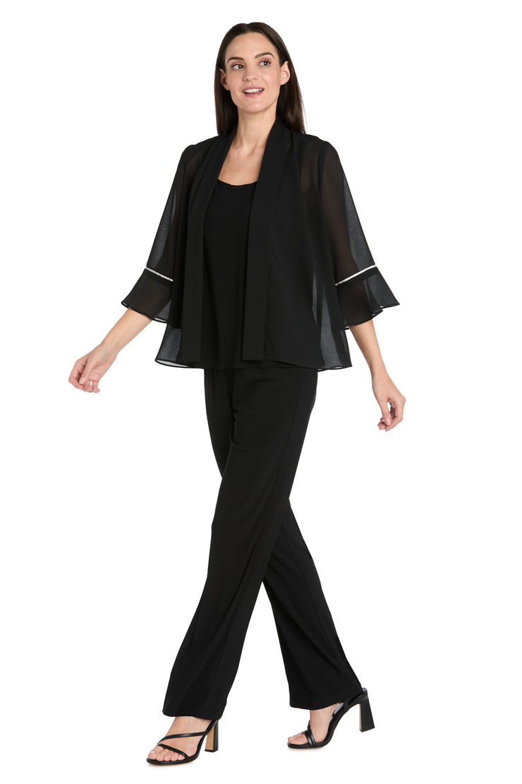 Black Pebble Georgette Jacket with Rhinestone Sleeve Trim