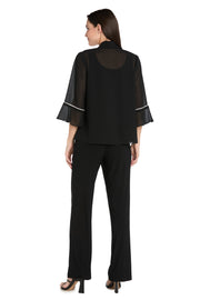 Black Pebble Georgette Jacket with Rhinestone Sleeve Trim