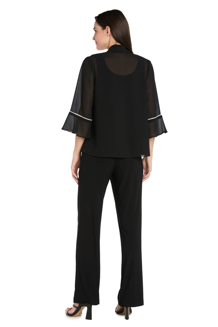 Black Pebble Georgette Jacket with Rhinestone Sleeve Trim