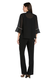 Black Pebble Georgette Jacket with Rhinestone Sleeve Trim