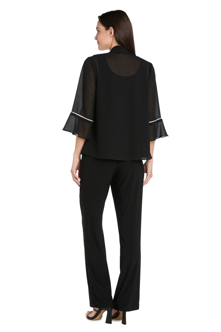 Black Pebble Georgette Jacket with Rhinestone Sleeve Trim