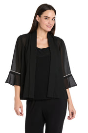 Black Pebble Georgette Jacket with Rhinestone Sleeve Trim