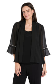 Black Pebble Georgette Jacket with Rhinestone Sleeve Trim