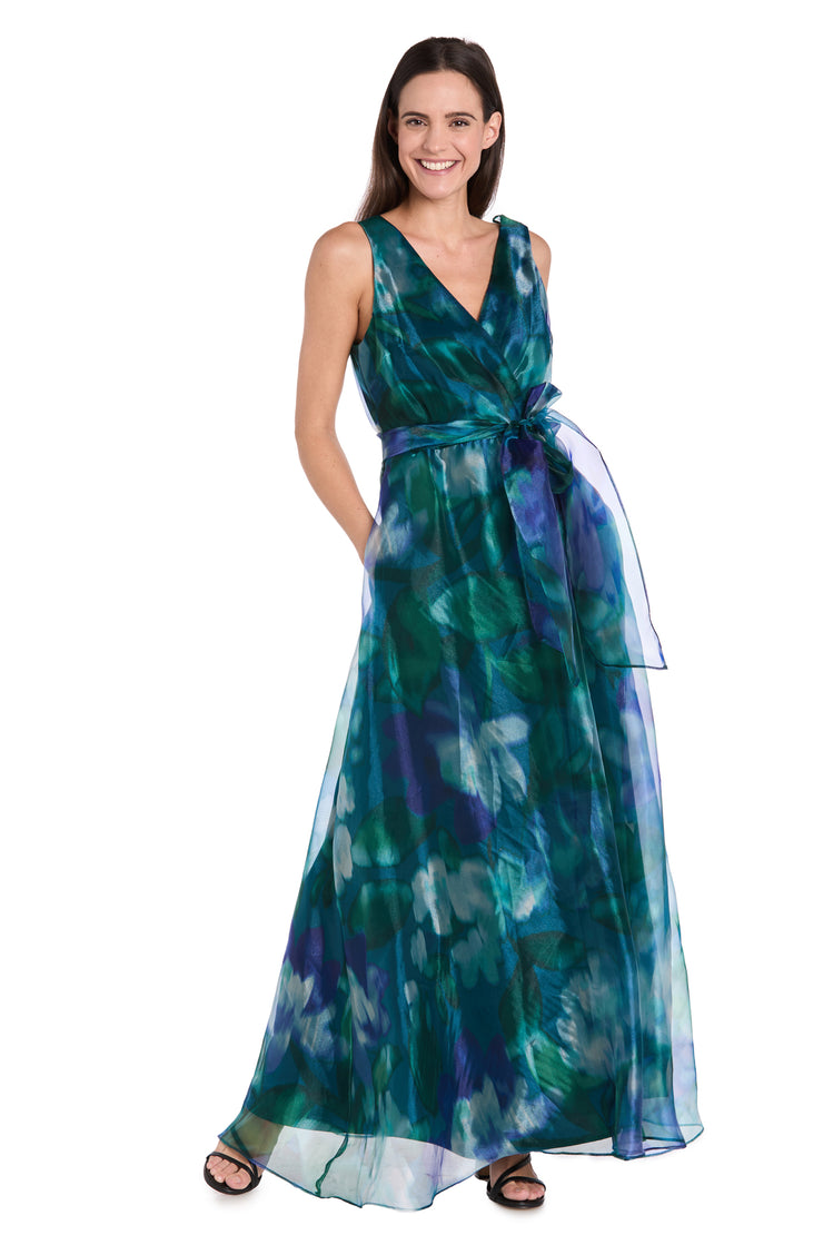 R & M Richards Petite Sleeveless Bow-Tie A-Line Dress - Peacock/Teal