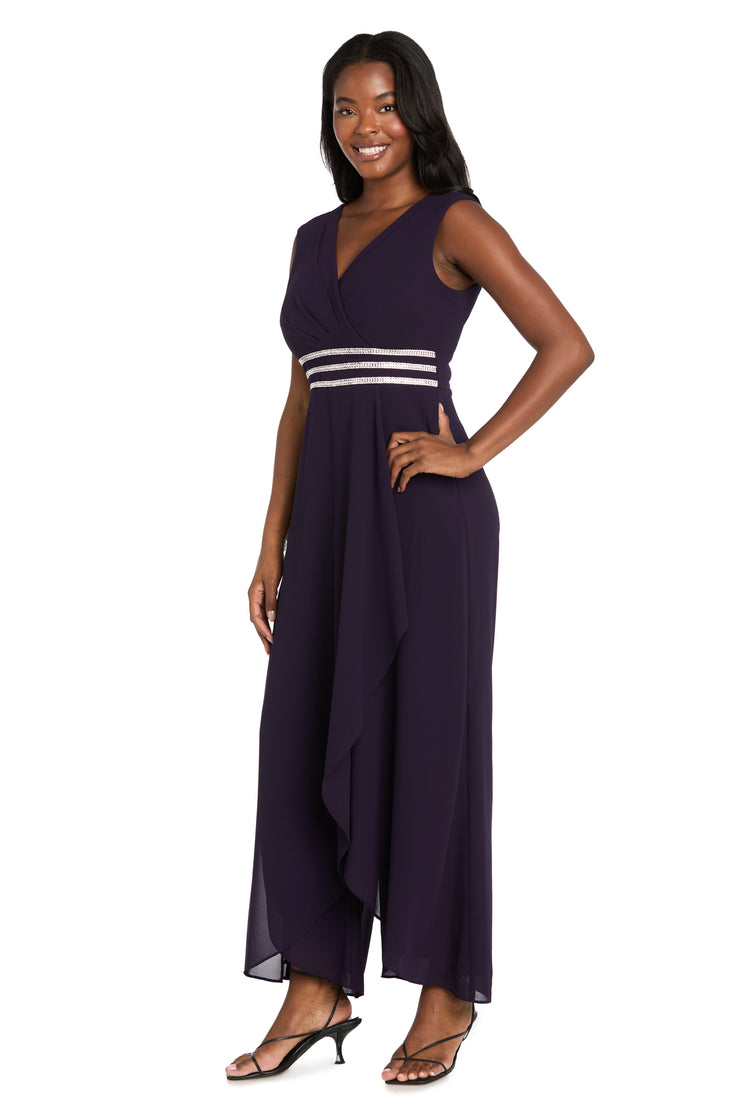 V-Neck Jumpsuit with Rhinestone Waistband