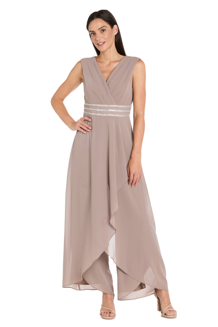 V-Neck Jumpsuit with Rhinestone Waistband