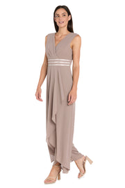 V-Neck Jumpsuit with Rhinestone Waistband