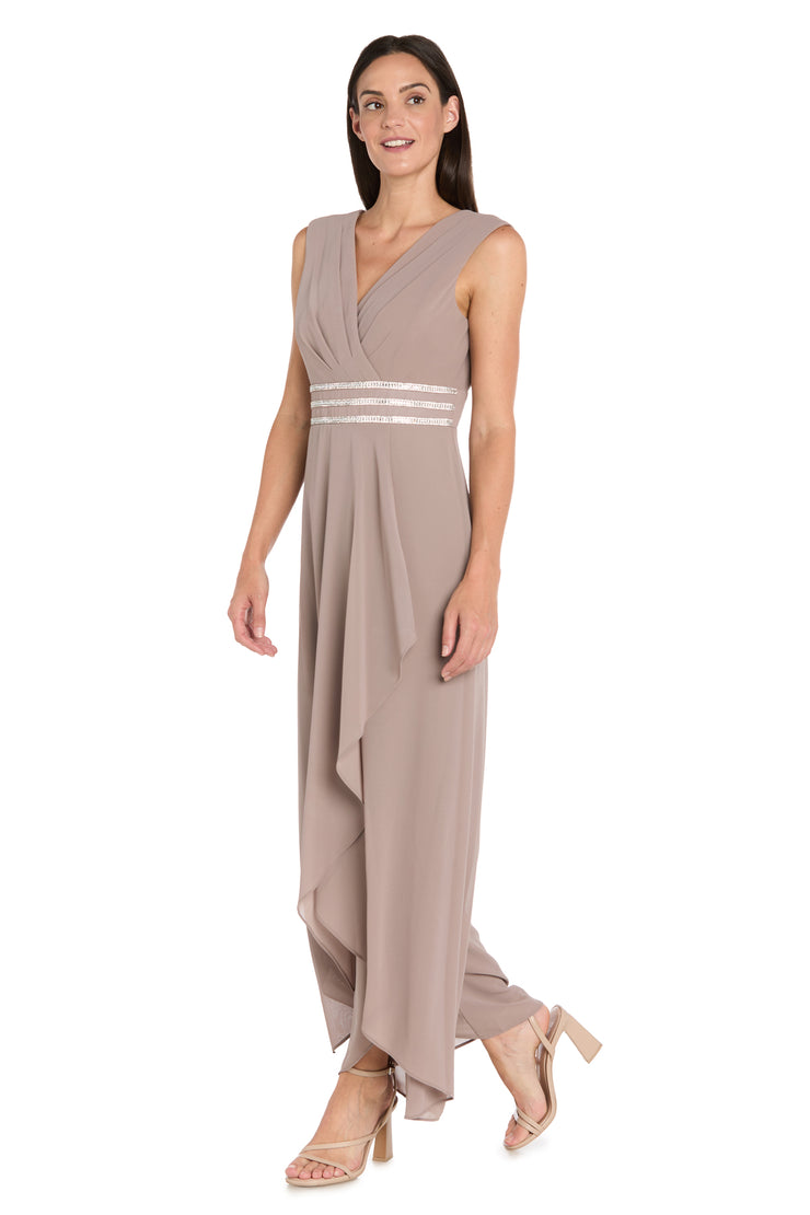 V-Neck Jumpsuit with Rhinestone Waistband