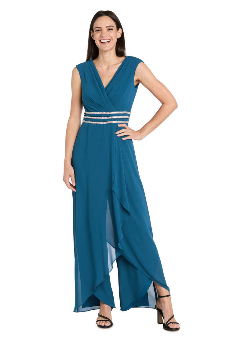 V-Neck Jumpsuit with Rhinestone Waistband
