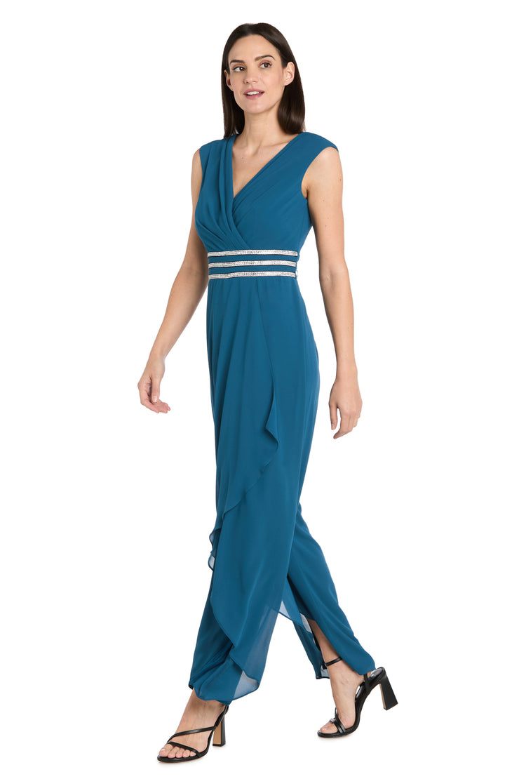 V-Neck Jumpsuit with Rhinestone Waistband