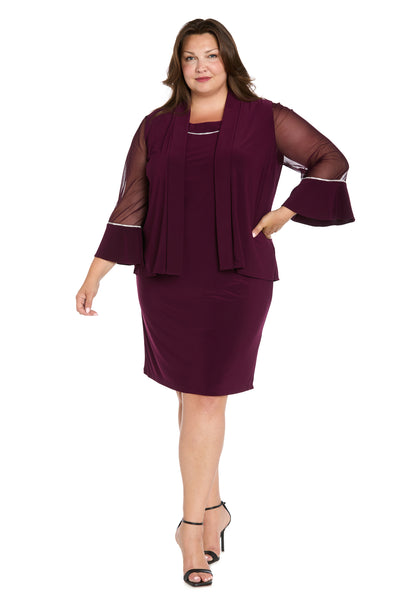 Rhinestone Trim Formal Jacket Dress - Plus