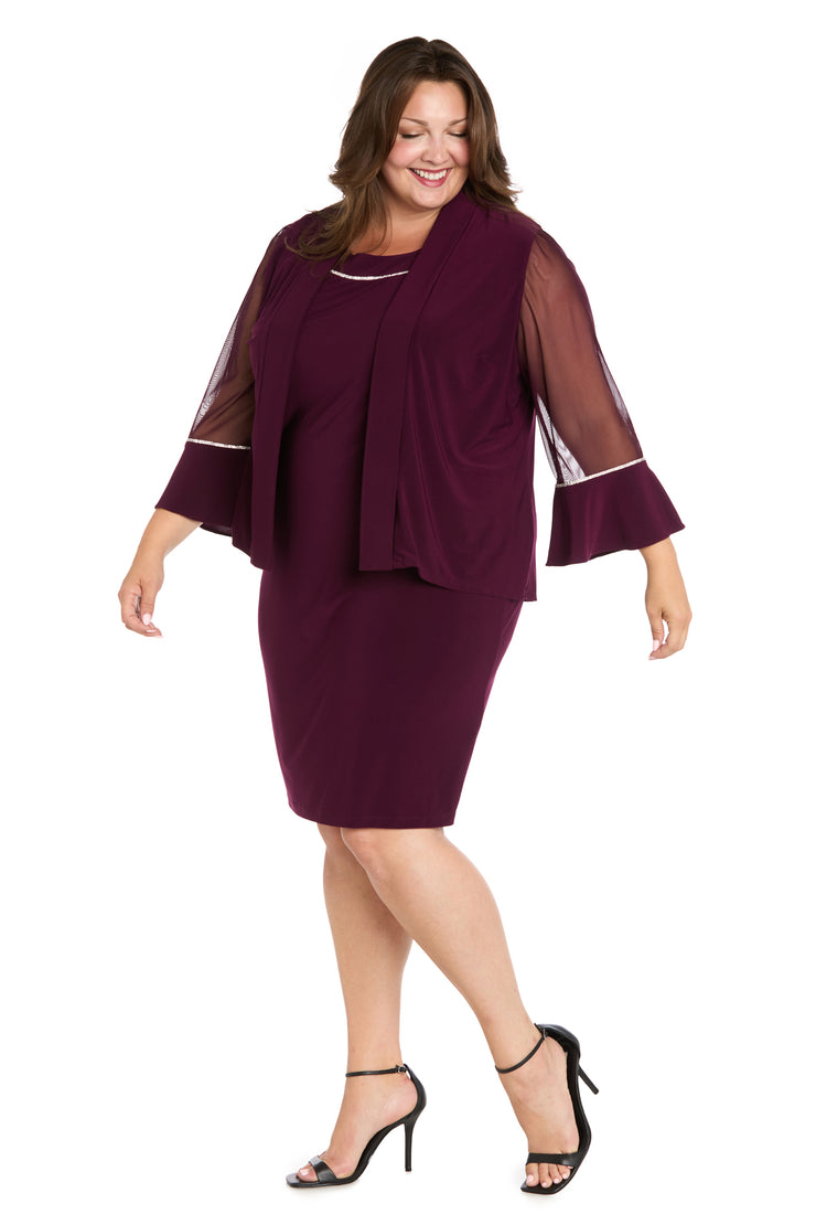 Rhinestone Trim Formal Jacket Dress - Plus