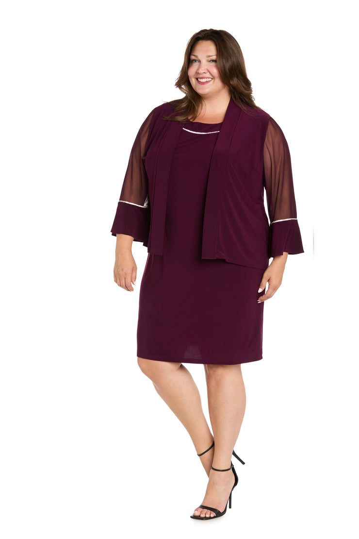 Rhinestone Trim Formal Jacket Dress - Plus
