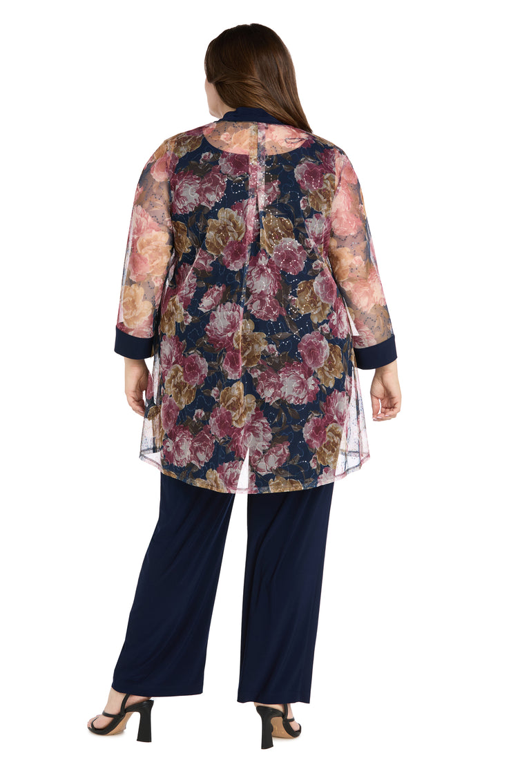 Elegant Black ITY Pant Set with Floral Sheer Jacket - Plus