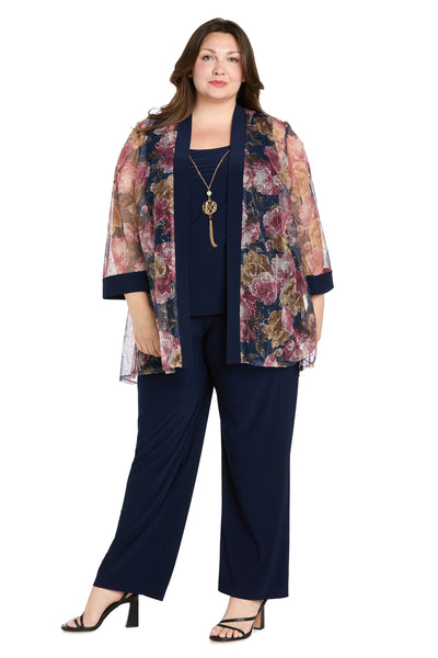 Elegant Black ITY Pant Set with Floral Sheer Jacket - Plus