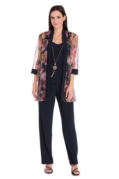 Elegant Black ITY Pant Set with Floral Sheer Jacket