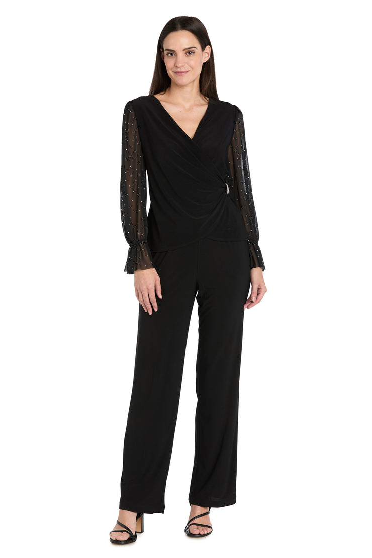 Studded Glam Wrap Top with Chiffon Bell Sleeves
