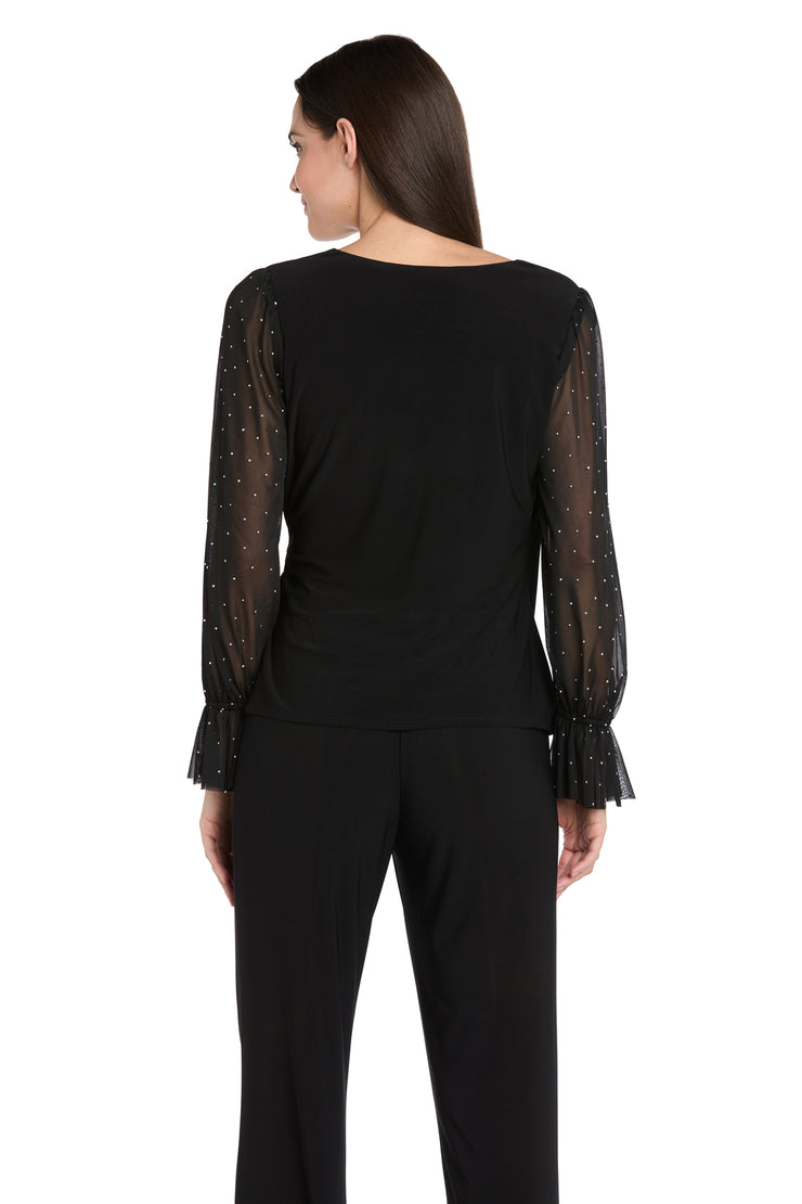 Studded Glam Wrap Top with Chiffon Bell Sleeves