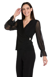 Studded Glam Wrap Top with Chiffon Bell Sleeves