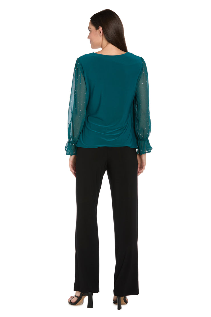 Studded Glam Wrap Top with Chiffon Bell Sleeves