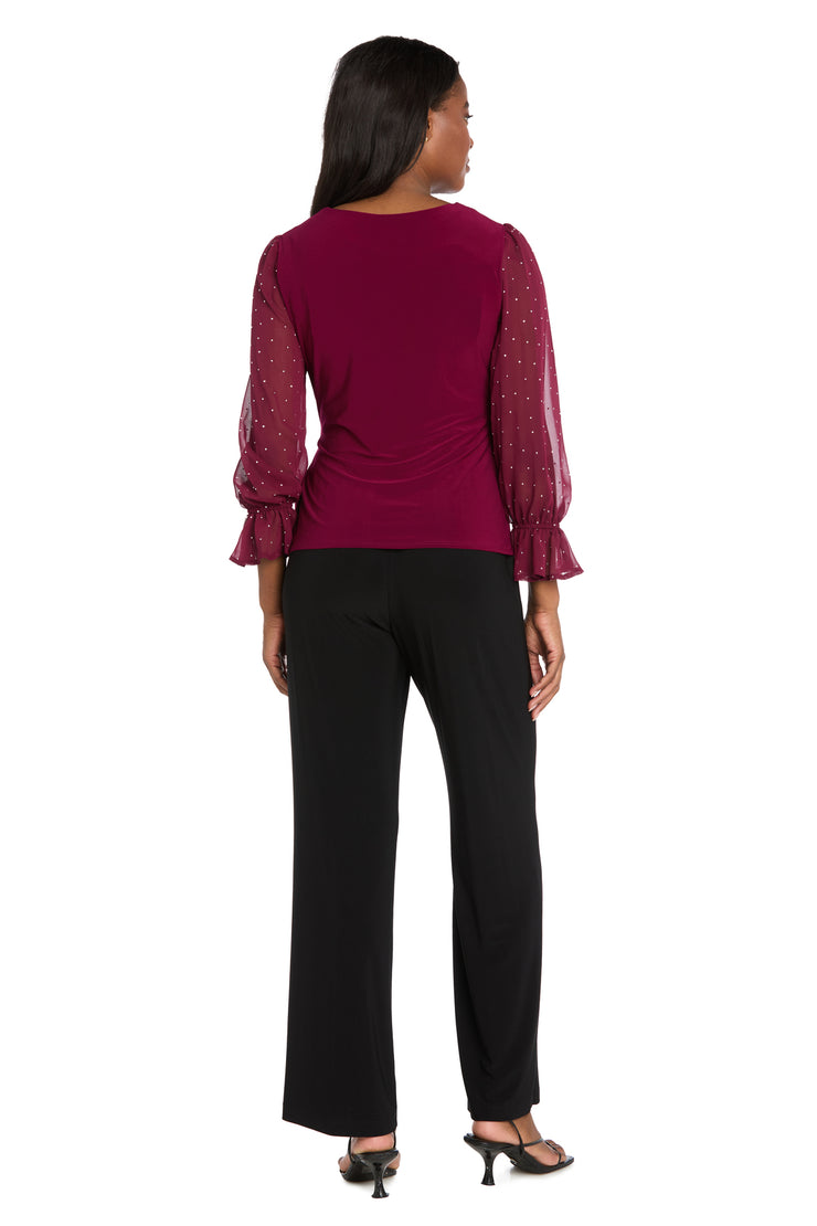 Studded Glam Wrap Top with Chiffon Bell Sleeves