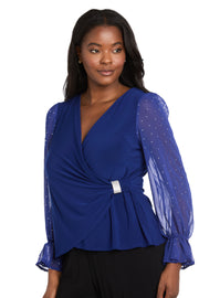 Studded Glam Wrap Top with Chiffon Bell Sleeves