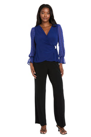 Studded Glam Wrap Top with Chiffon Bell Sleeves