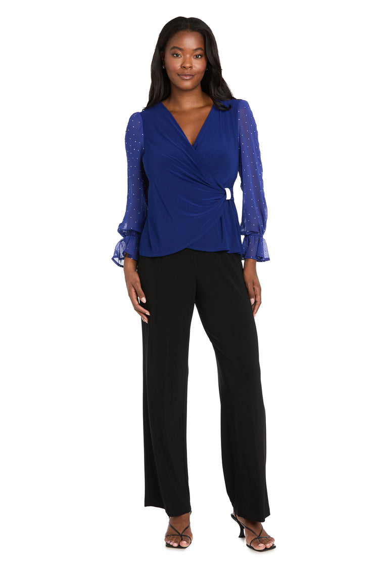 Studded Glam Wrap Top with Chiffon Bell Sleeves