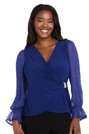 Studded Glam Wrap Top with Chiffon Bell Sleeves