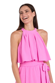 Pink High-Neck Midi Dress