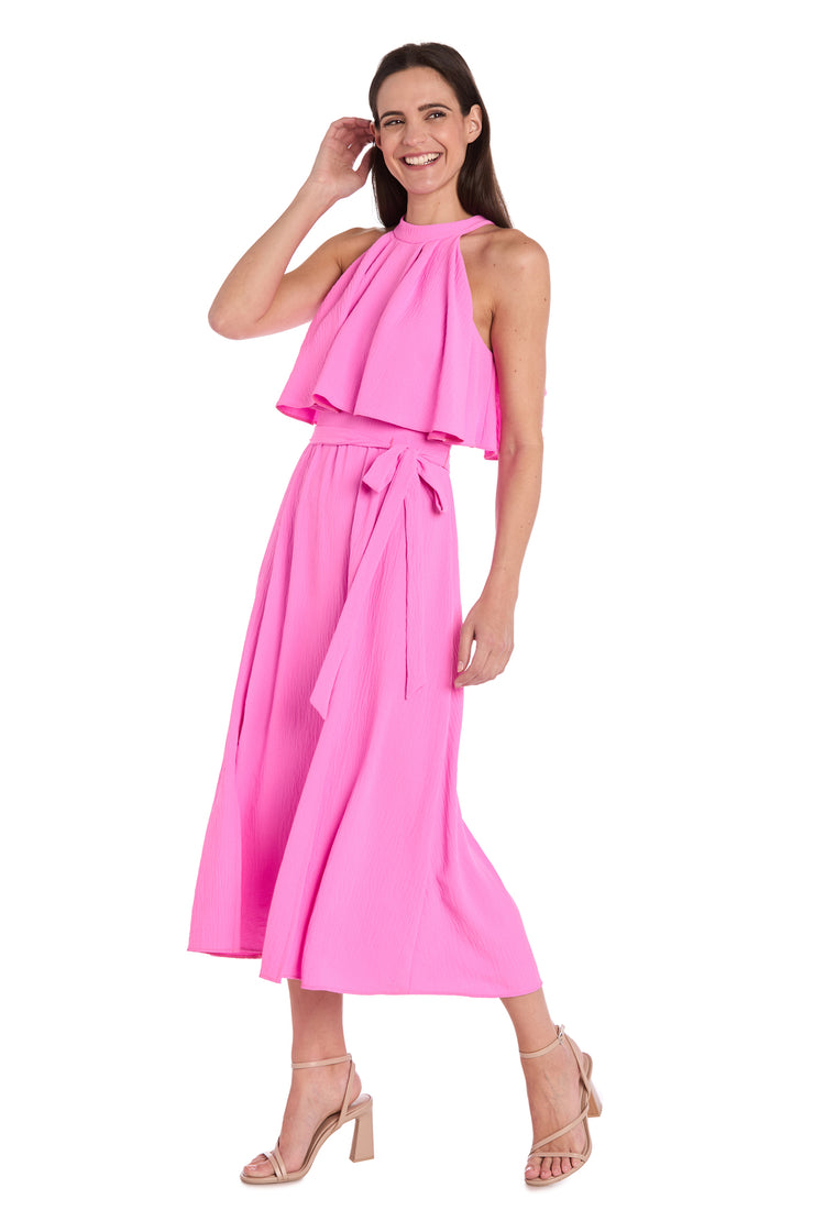 Pink High-Neck Midi Dress