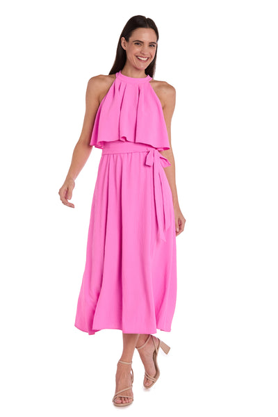 Pink High-Neck Midi Dress
