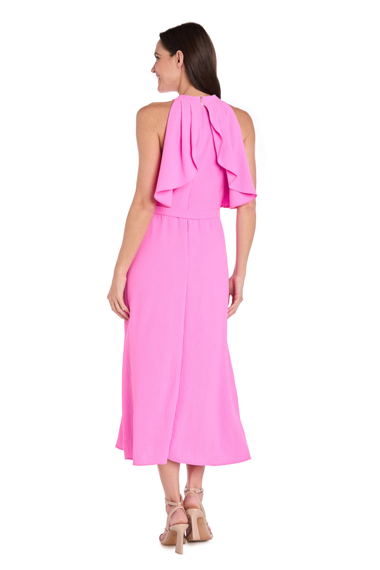 Pink High-Neck Midi Dress