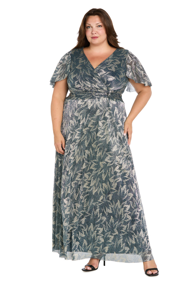 R&M Richards 3779W Formal Long Plus Size Dress - Spruce/Gold / 18W R&M Richards 3779W Formal Long Plus Size Dress - Spruce/Gold / 18W