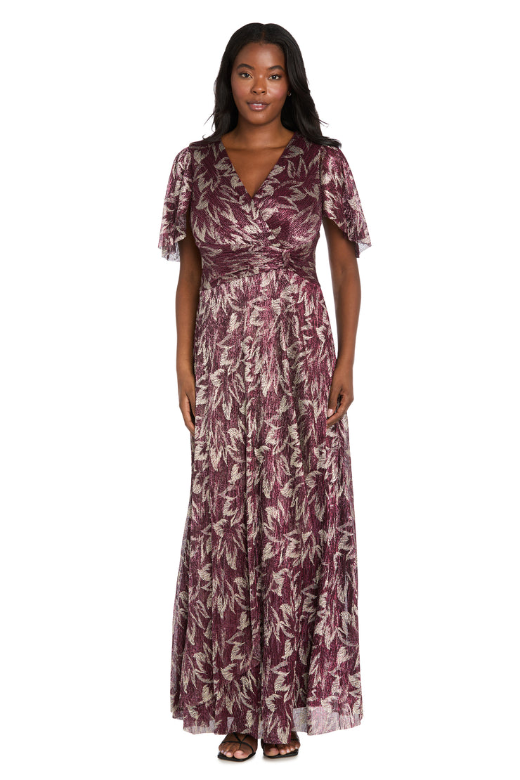 R & M Richards Women's Long Metallic Printed Dress, Gold, 12