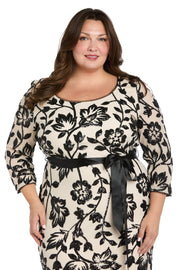 Champagne & Black Long Floral Beaded Gown - Plus