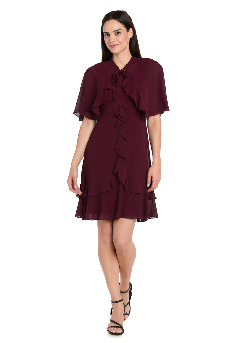 Ruffled Chiffon Short Dress with Removable Jacket
