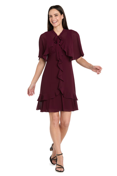 Ruffled Chiffon Short Dress with Removable Jacket