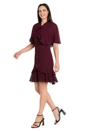 Ruffled Chiffon Short Dress with Removable Jacket