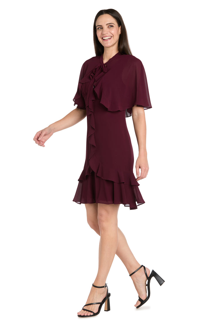 Ruffled Chiffon Short Dress with Removable Jacket
