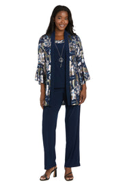 Navy Blossom Two-Piece Pant Suit